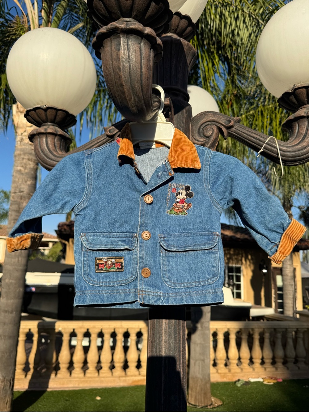 Disney Vintage Mickey Mouse Denim Jacket with Orange Corduroy Trim